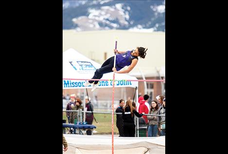Charlo Lady Viking  Tyra Hammond competes  in the pole vault event.
