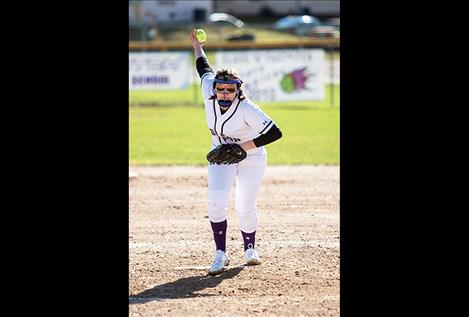 Polson pitcher Lauren Vergeront stares down a batter.