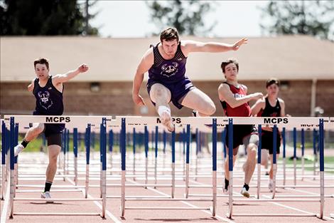 Charlo Viking Landers Smith races to a first-place finish in the hurdles.