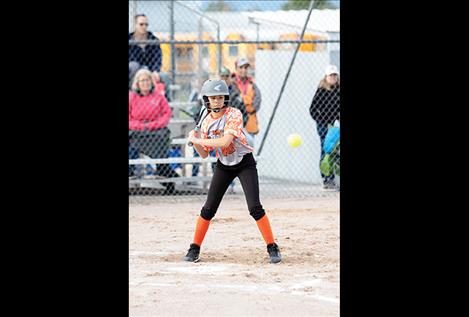 14U Ronan Mighty Maiden Kyden Santos looks for a good pitch.