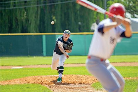 Mission Valley Mariner pitcher Dylan Davis fires a strike over the plate during a July 7 home game.