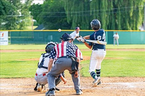 Mission Valley Mariner Alex Muzquiz gets a hit during a July 7 home game.