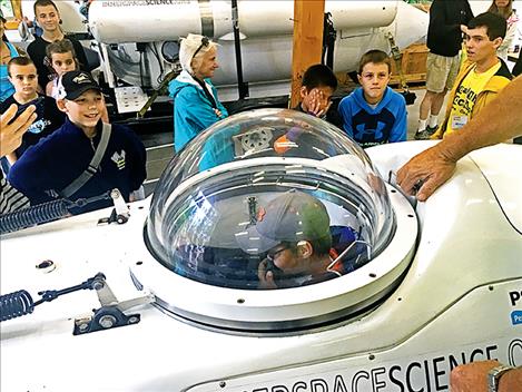 Children check out the submarine during an open house at the Flathead Lake Biological Station.