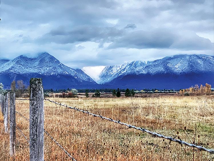 Snow line: Winter snow is a few hundred feet above ground level along the Mission Range. 