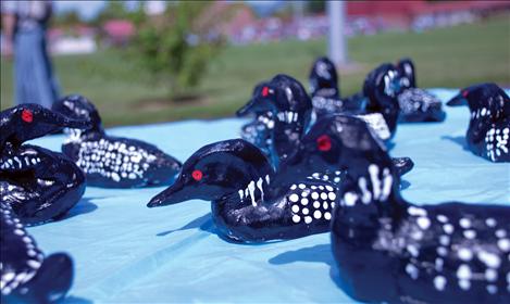 Keryl Lozar’s third graders display loon models they made with clay with help from local artist Heather Holmes.