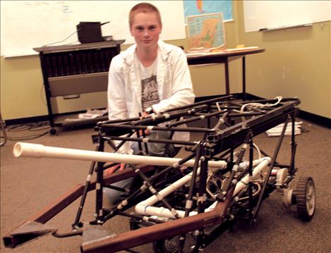 Cash Sisler uses a futon frame, PVC pipe and other found items to make his BattleBot and keep to his budget of $75.
