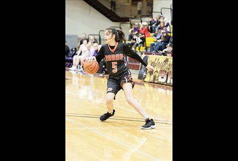 Ronan Maiden LaReina Cordova brings the ball down court.