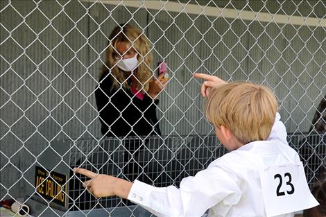 : Due the COVID-19 pandemic, social distancing guidelines were adhered to. A county fair contestant watches judges from six or more feet away.