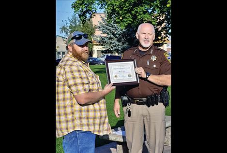 Mission Valley resident Chad Killorn was recently awarded the Lake County Sheriff's Citizen Lifesaver Award for his part in rescuing a man from a burning vehicle on Aug. 16.