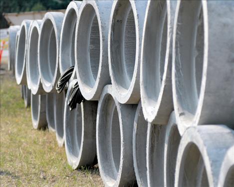 Stacks of concrete pipe play their part in the Skyline Project. They will be installed soon and connect to last year’s sewer piping.