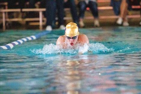 Pirate Mason Sloan competes in the 100-yrd Breaststroke.