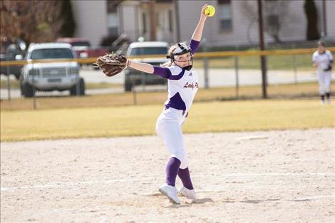 Polson Lady Pirate pitcher Katelyne Druyvestein winds up for a strike.