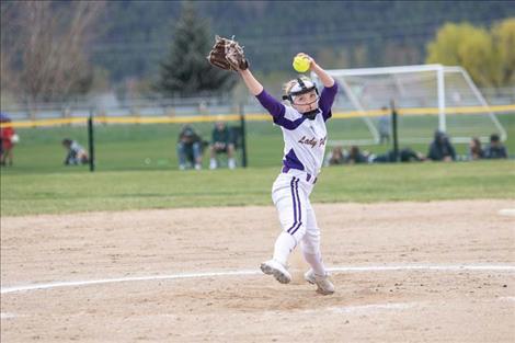 Polson Lady Pirate Katelynne Druyvestein winds up for a strike.