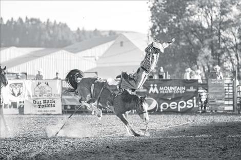 A rank bronc puts on the brakes sending Elmo cowboy Kordell Walker flying.