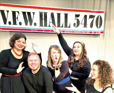 The Pin-up Girls, debuting this week at the Port Polson Players’ Theatre on the Lake, features (left to right) Courtney Quincy,  Joseph Kellogg, Katie Velde, and Abigail Gilbert. The show is directed by Anna Loehrke (far right).