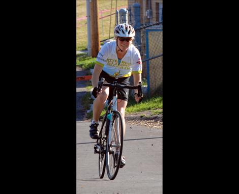 The cycling portion of the triathlon begins at Riverside Park and an uphill climb to Kerr Dam Road, Valley View Road, Eli Gap Road and then Back Road before the cyclists return to Riverside Park.