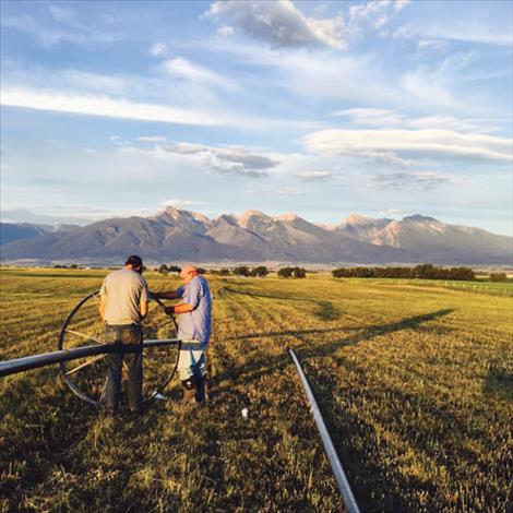 Robin and Steve Connell adjust a wheel move on their ranch south of Charlo. Irrigation water, delivered by the Flathead Indian Irrigation Project, is the lifeblood of Mission Valley farmers and ranchers.