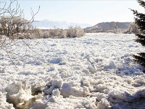 An ice jam on the Madison River from January 2022