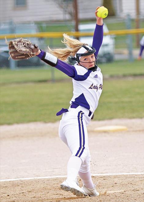 Polson Lady Pirtae Katelyne Druyvestein winds up to fire some heat.