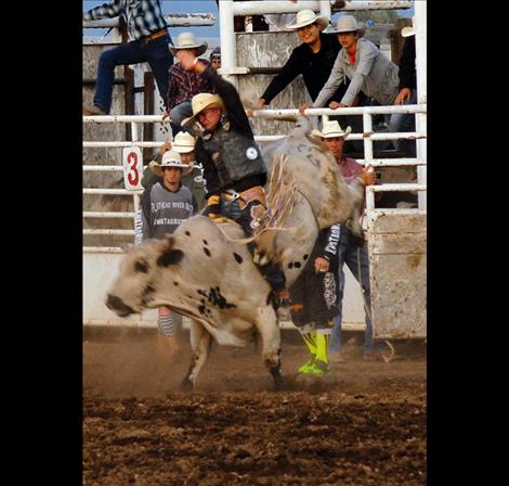 Only two bullriders covered their bulls during the Saturday evening performance. Justin Granger scored 81 points to win the go around.