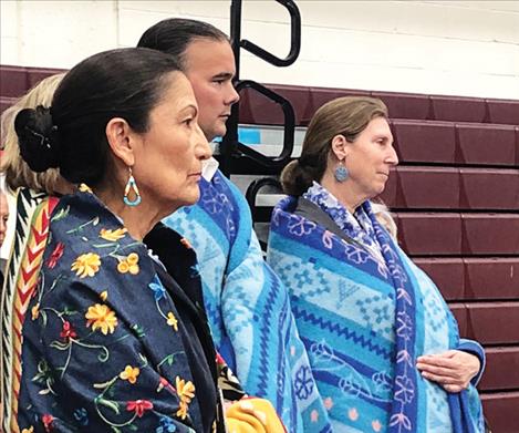 Secretary of the Interior Deb Haaland, with Brian Newland, Assistant Secretary for Indian Affairs, and Martha Williams, director of the U.S. Fish and Wildlife Service and former head of Montana’s wildlife agency attend a culmination event at SKC for the restoration of the Bison Range to tribal ownership.