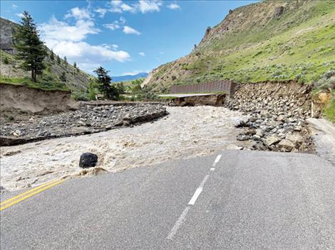 A portion of the North Entrance Road from Gardiner to Mammoth, collapsed during last week’s historic flooding. 