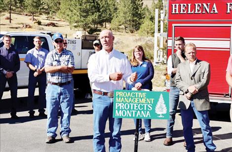 Gov. Gianforte answers a question from a reporter during a press conference on Mount Helena.