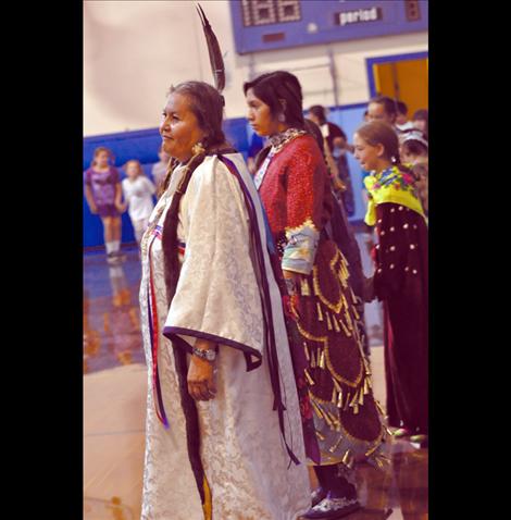 Aileen Plant leads the St. Ignatius Dance Troupe in a powwow performed for schoolchildren and Bavarian tourists.