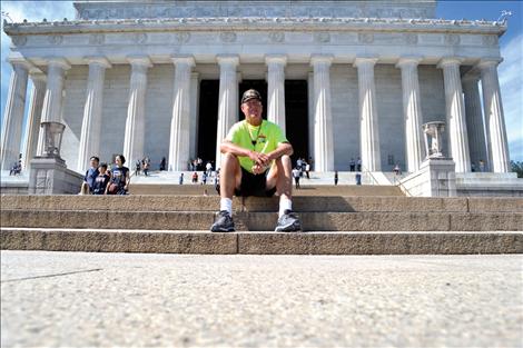 With the walk across America completed, Lewis rests on the steps of the Lincoln Memorial in Washington, D.C.